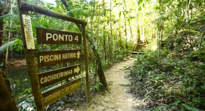 Placas da trilha do Santuário Vagafogo