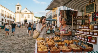 Barracas de quitandas na Feira do Coreto
