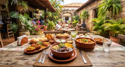 Mesa farta no quintal do Martinez Restaurante