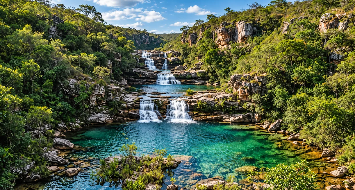 Cachoeiras dos Dragões em meio ao Cerrado